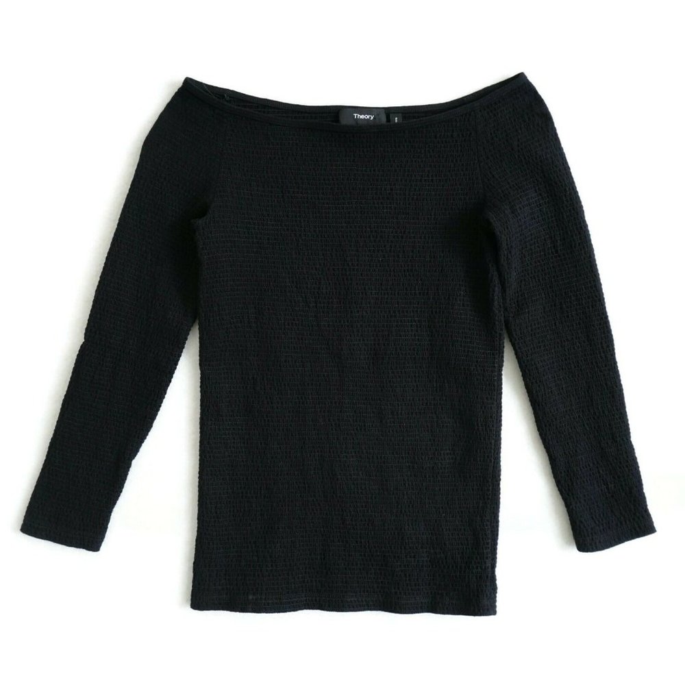 Theory Black Long Sleeve Boatneck Top